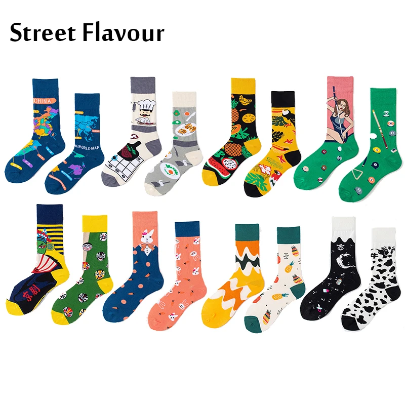 Spring and summer new socks fruit series tube socks personalized happy couple cotton socks mens socks heart socks