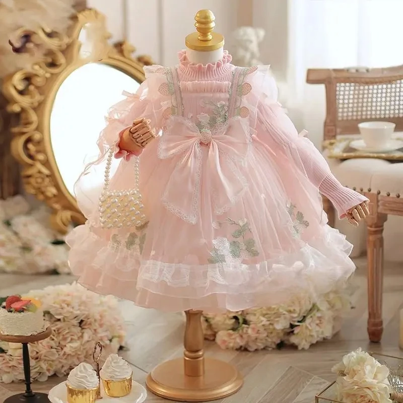 

Fashionable Y2K Kids Children's Clothing Dresses Girls' Autumn Winter Fashion High Necked Long Sleeved Princess Casual Versatile