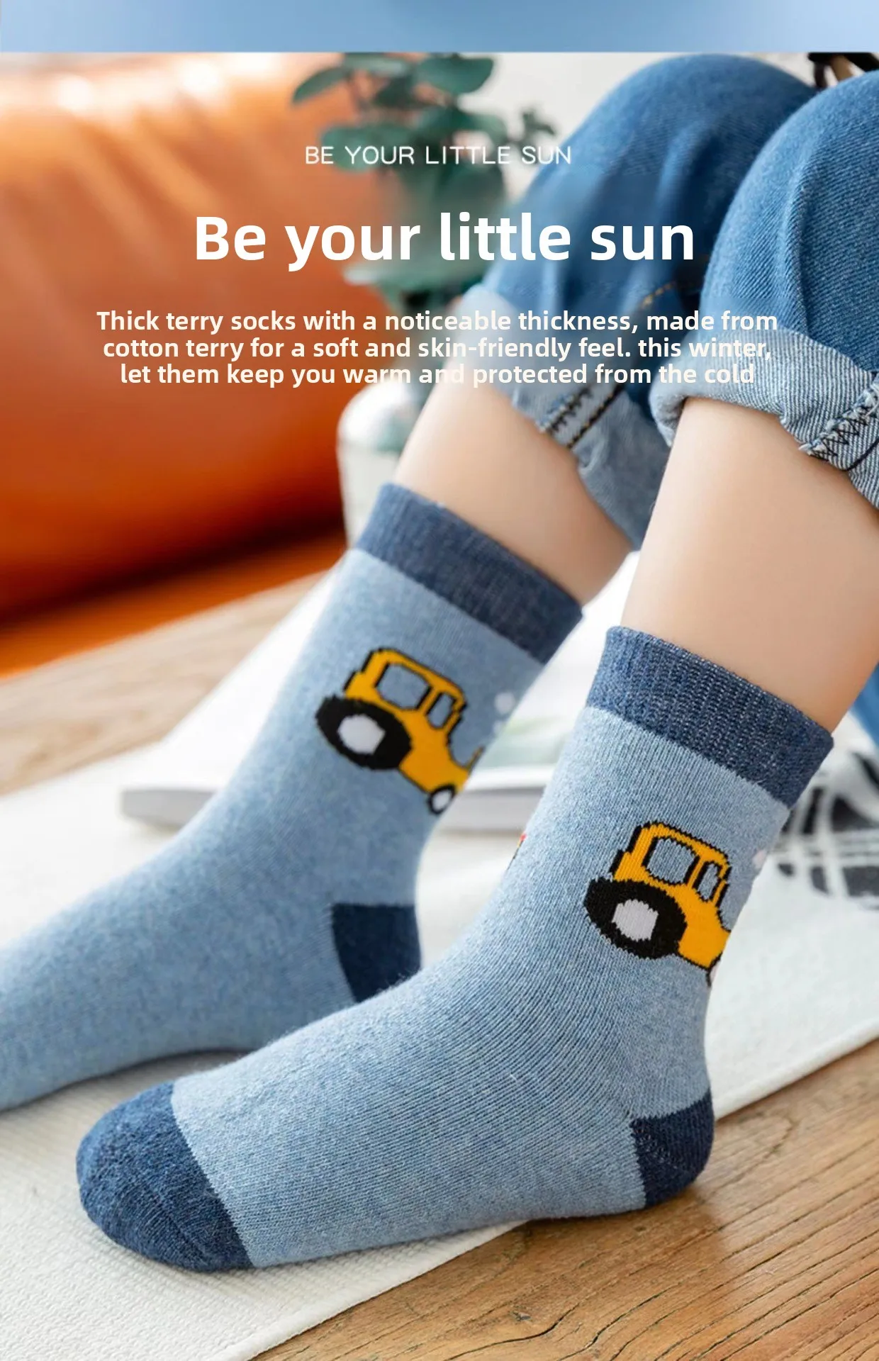 5 Paar Kinder-Thermo-Fleece-gefütterte Frottee-Socken mit mittlerer Wade, rutschfest, für den Winter, warm, für Babys und Kleinkinder, Unisex, Bodensocken für Jungen und Mädchen – Detail 3