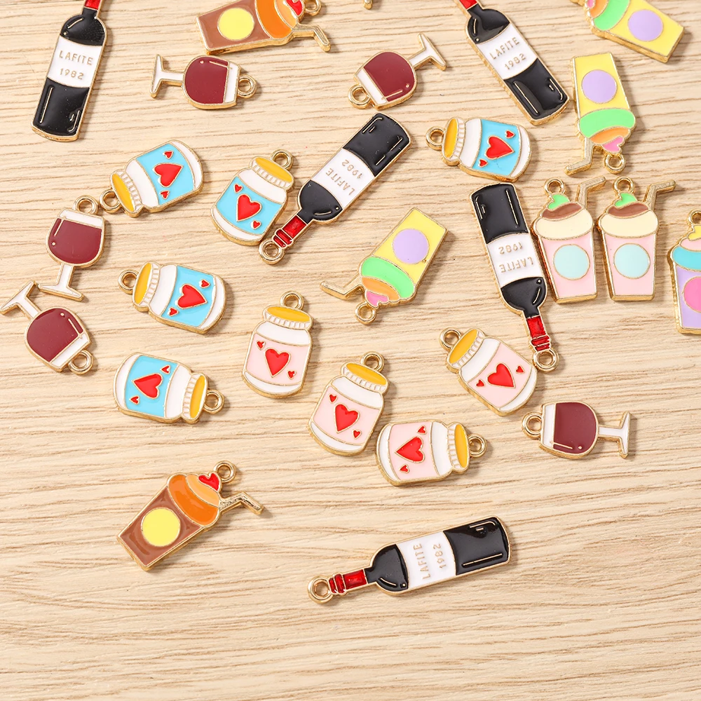 Tusember 10 Stück Niedliche Lebensmittel-Eiscreme-Wein-Anhänger, Emaille-Milch-Trink-Charms für Ohrhänger, Armbänder, Halsketten und Schmuckherstellung – Detail 1