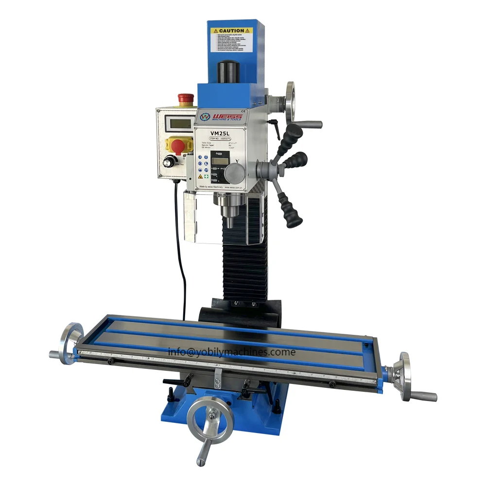 

Variable Speed 100-2250 RPM 1.5HP(1100W) Brushless Compact Mill Drill with R8 Spindle VM25L 7" x 27" Benchtop Milling Machine