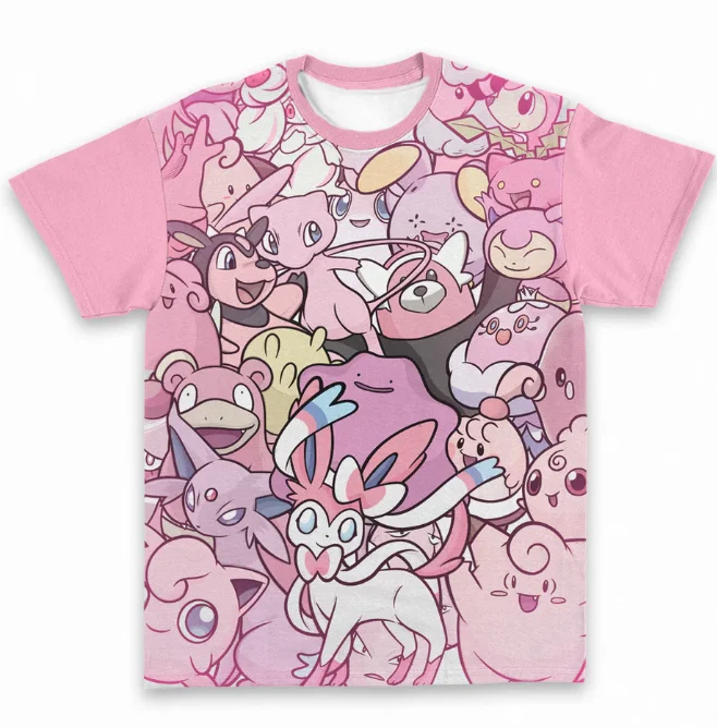 2026 Sommer Hot Sale Niedliches Evolution-Kreaturen-Print T-Shirt für Herren und Damen Oversized Kurzarm Streetwear Harajuku Casual Top Tees