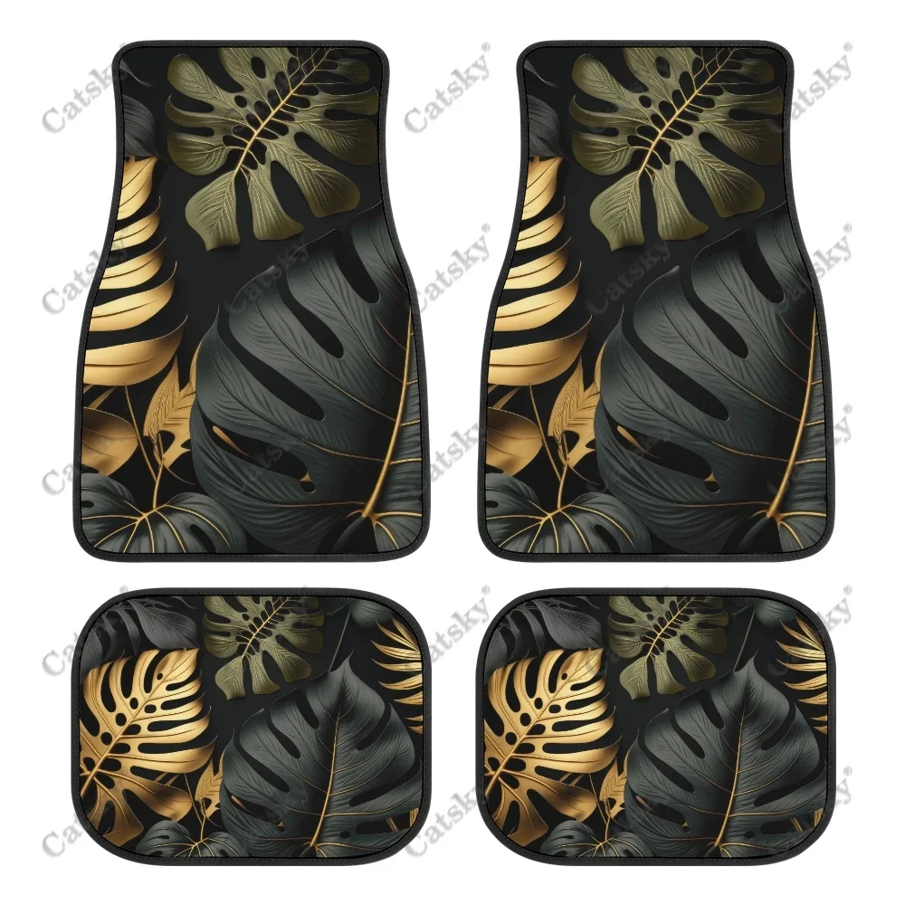 

Vintage Golden Floral Pattern Auto Floor Mats Carpet, Customized Car Floor Mats All Weather Automotive Floor Pad for Stylish