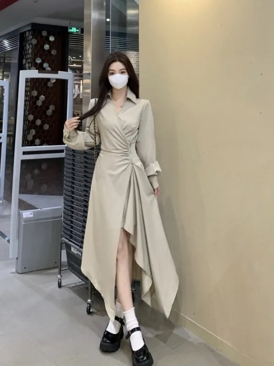 

Ele plus Size Women's Collar Asymmetrical Dr Slim Fit High Waist Midi Skirt Faionable Autumn New Sle