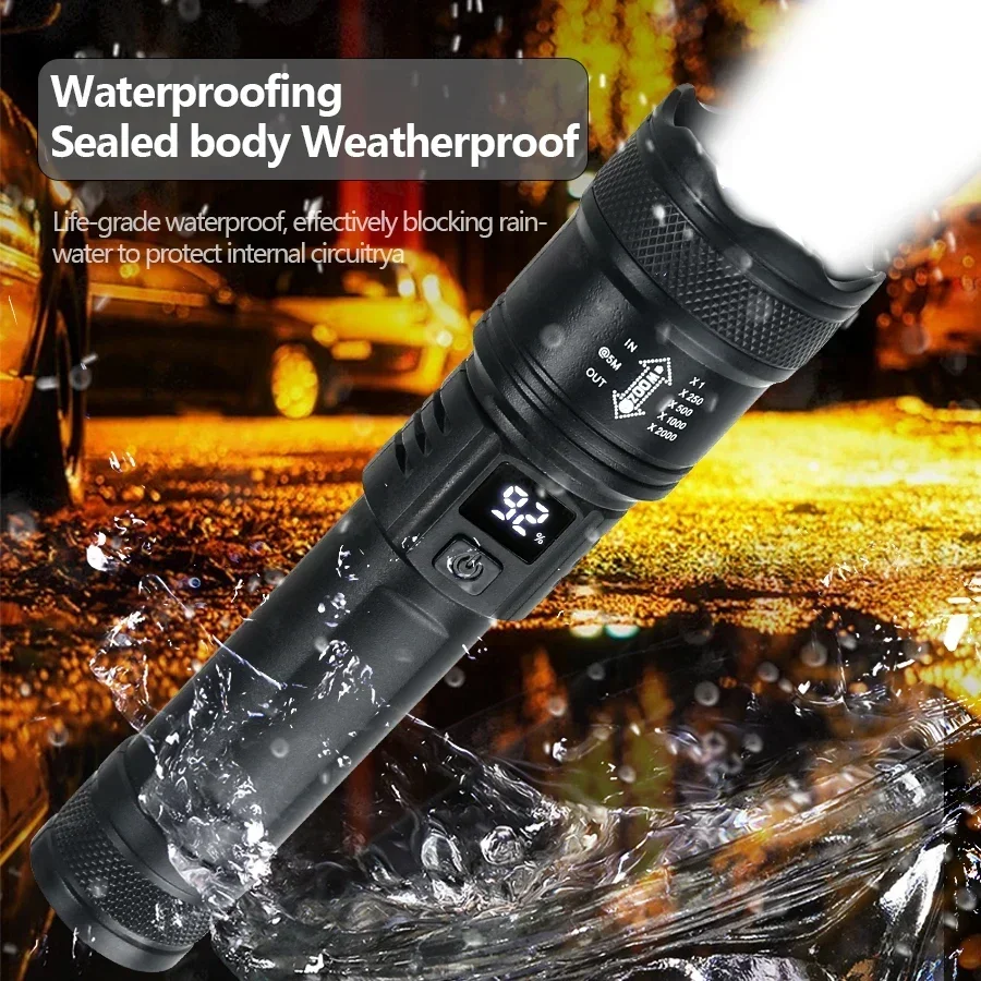 9900LM lampe de poche LED puissante affichage de la batterie USB lumière Rechargeable télescopique Zoom lampe torche Camping en plein air lanterne de pêche