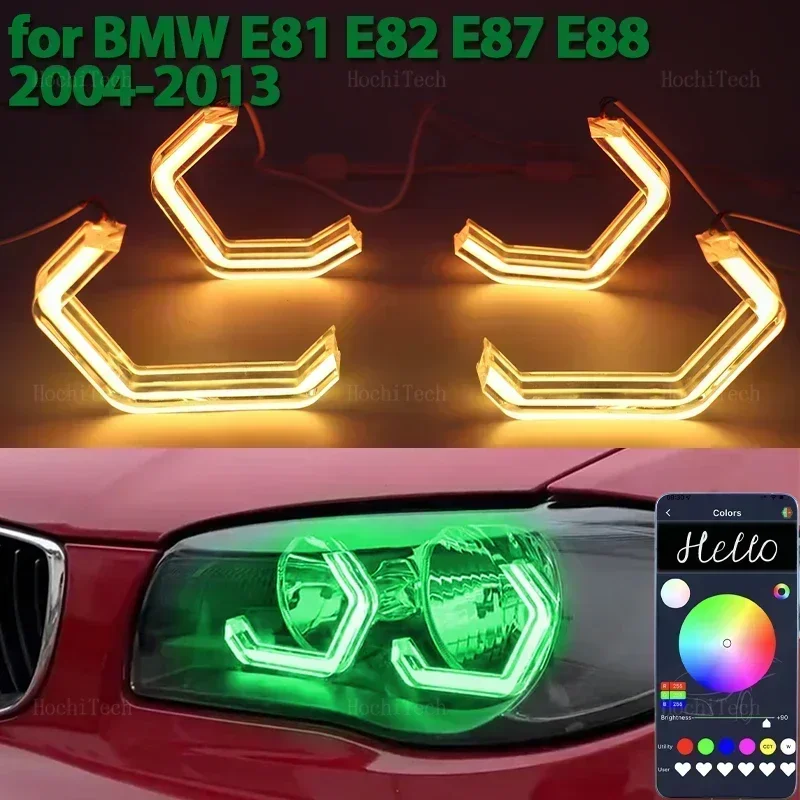Headlight Retrofit Multi-colored Ring Angel Eyes RGB M4 Style LED App Control for BMW 1 Series E81 E82 E87 E88 2004-2013