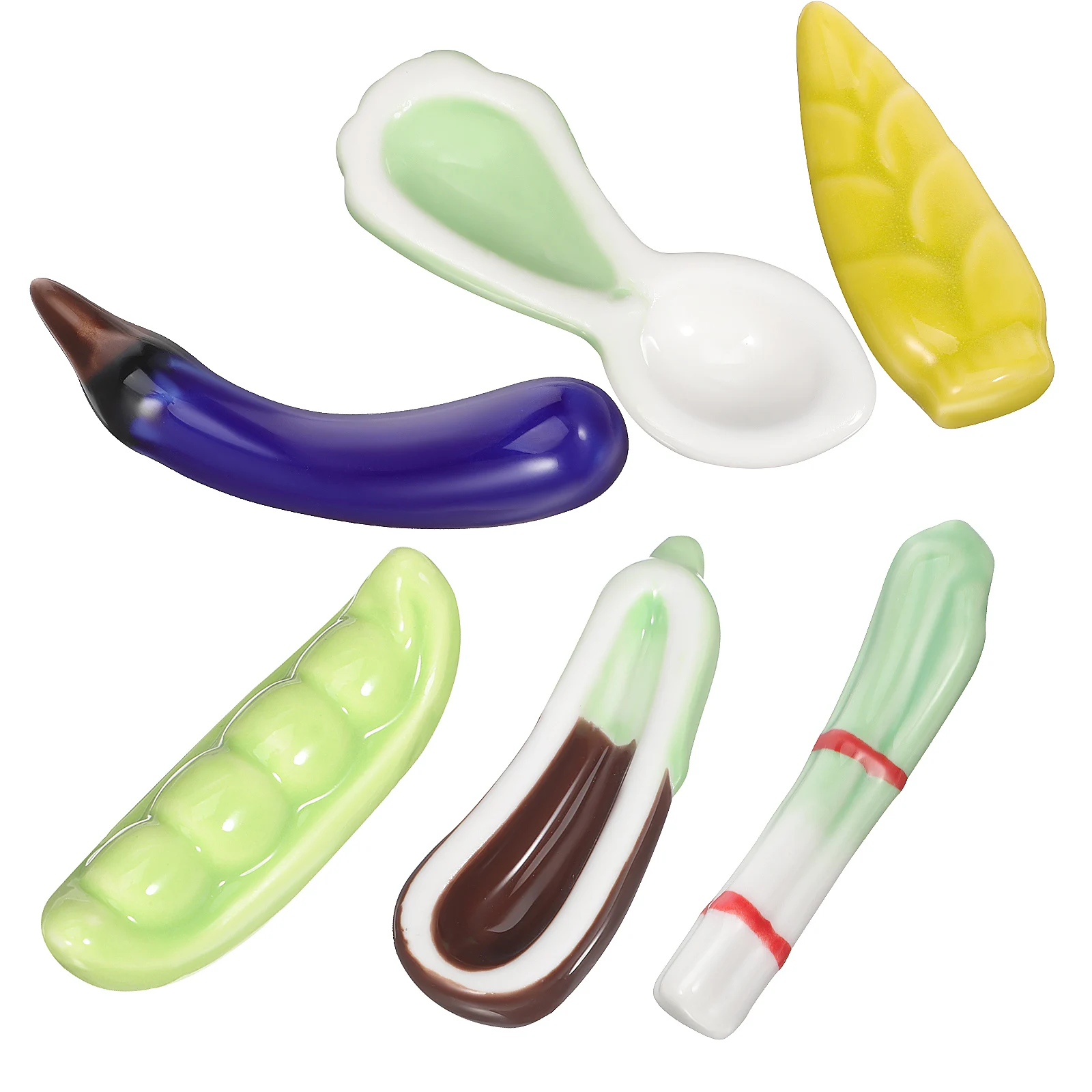 

6Pcs Ceramic Vegetable Chopstick Rest Cute Tabletop Holder Stand Spoon Brush Pen Rack Dining Kitchen Decor Set