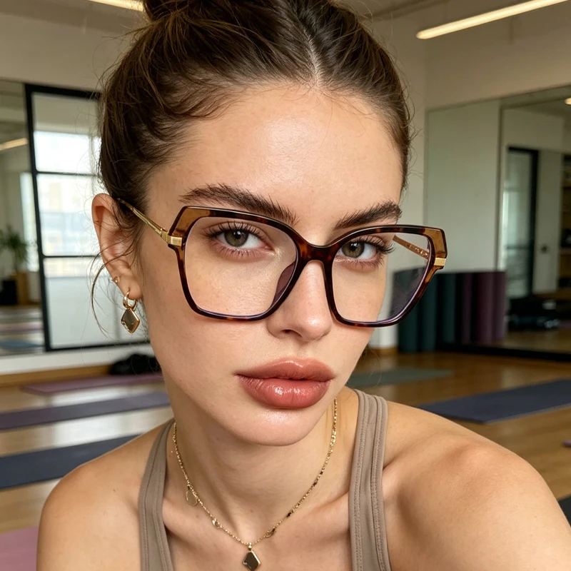 1pc temperament color matching cat's eye large-frame glasses, thin temples, multi-angle design fashion glasses