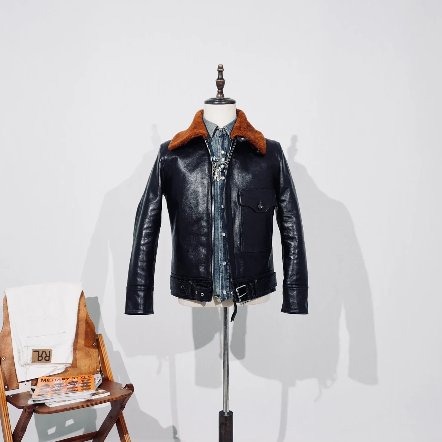 Tailor Brando Full-Grain Vegetable-Tanned Horsehide Classic B2 Bomber Jacket Men's Genuine Leather Jacket