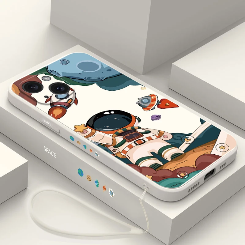 Space Man Liquid Silicone Phone Case For Apple Iphone 16 15 14 13 12 11 Plus Pro Max Mini Women Men Cellphone Cover Cases