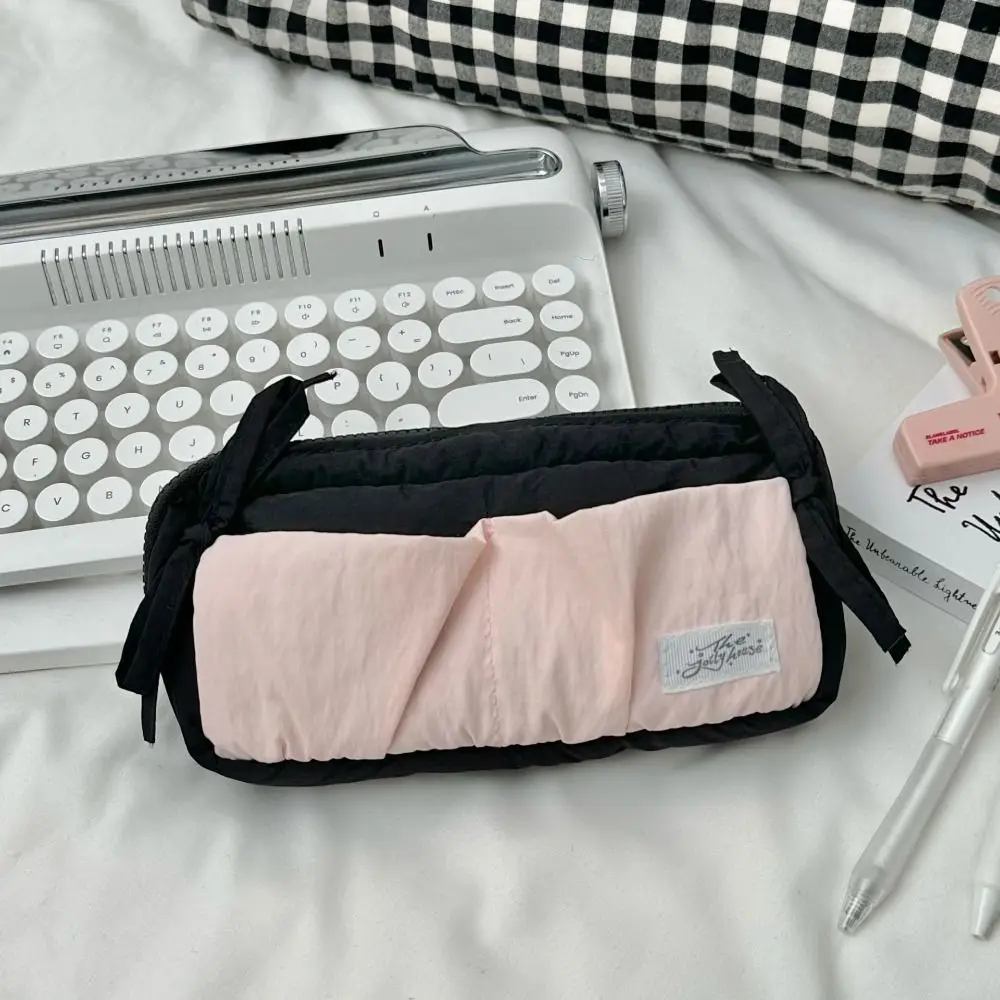 Cartoon Bowknot Pen Bag Large Capacity Soft Fabric Pencil Case Multifunctional Pen Box Gift