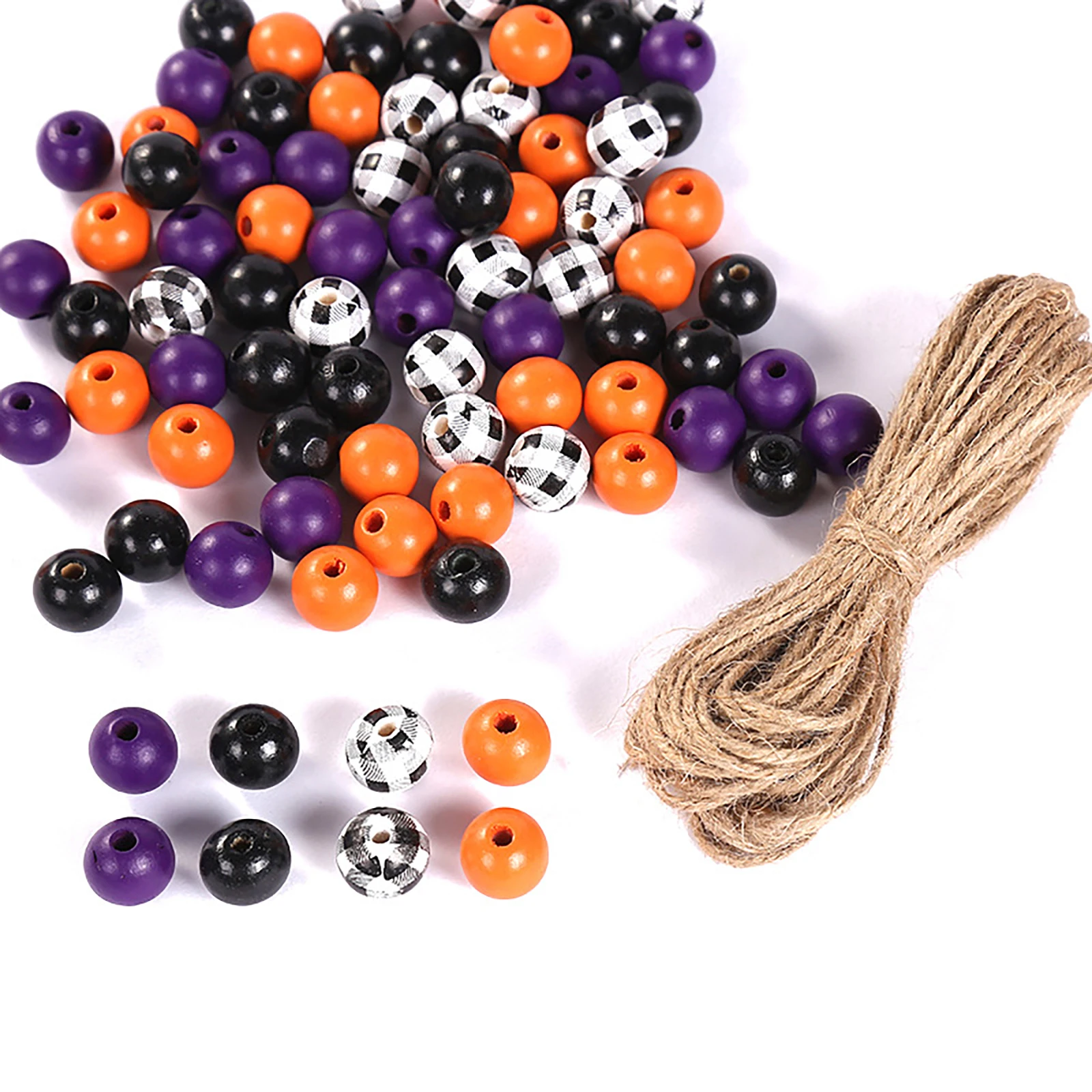 

1 set Wooden Bead Decoration Halloween Colors Natural Spacer Beads for Bracelets Necklace DIY Projects Smooth Surface