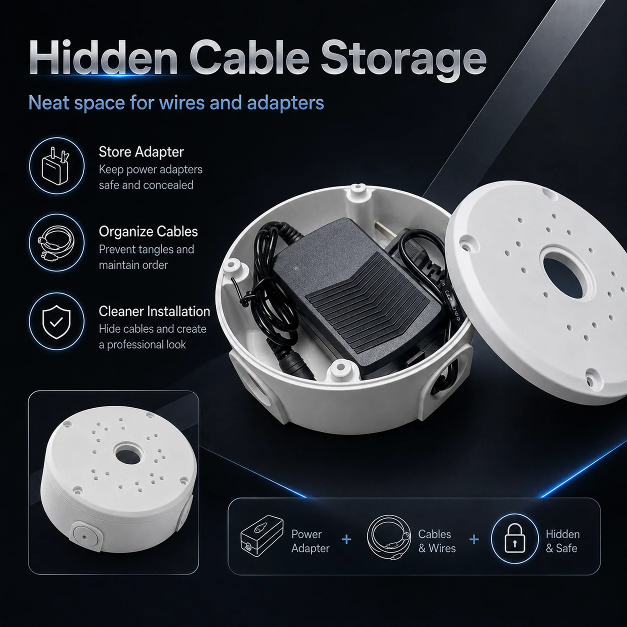 Dome Camera Ceiling Mount Base Round ABS Junction Box Cable Hide Bracket for CCTV Security Camera Installation view 3