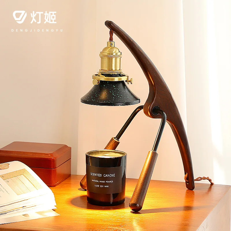 

Retro solid wood aromatherapy melted wax desk lamp medieval bedroom bedside lamp wabi sanfeng creative study atmosphere light gd