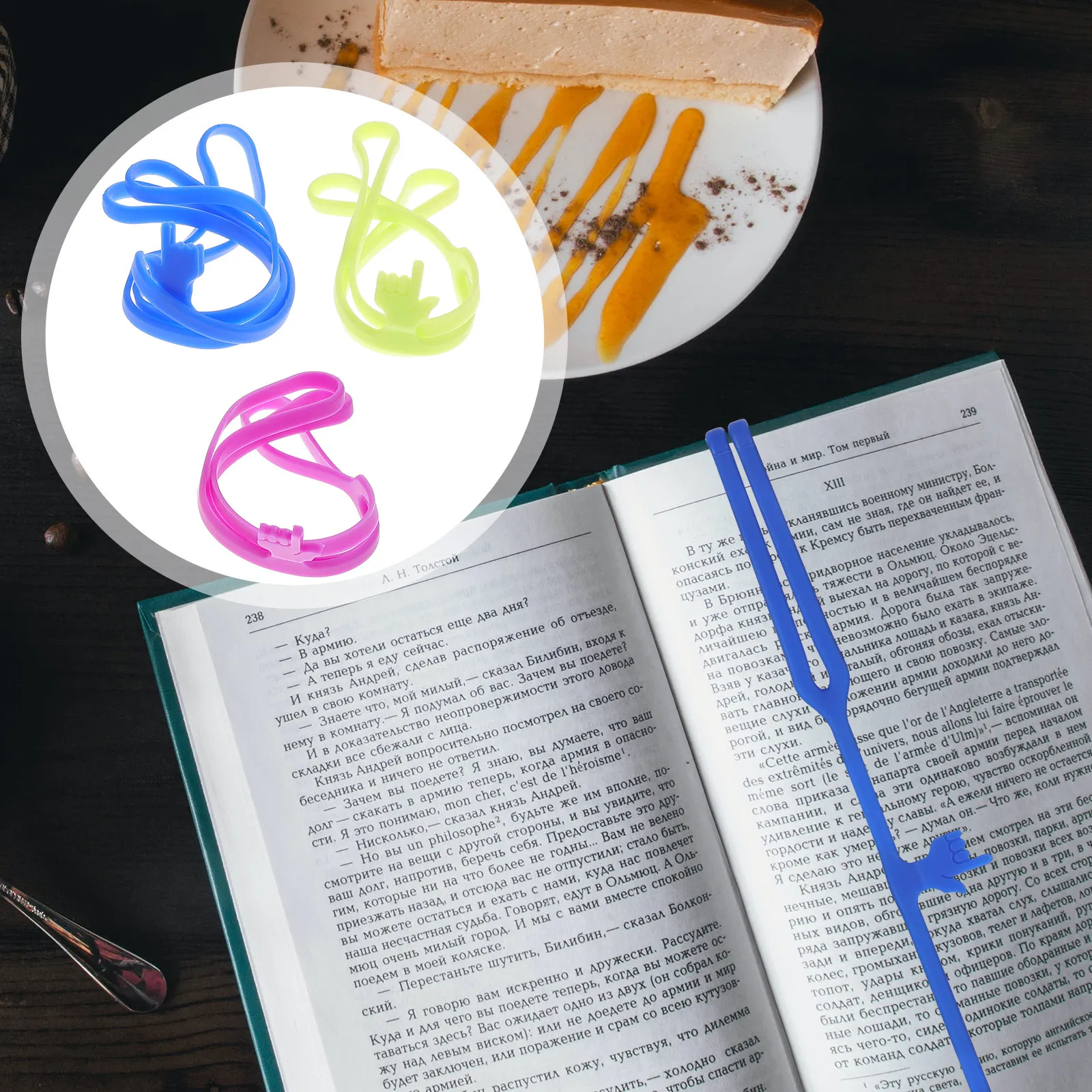 3Pcs Finger Bookmarks Silicone Elastic Band for Reading Helper Novelty Book Marker Orange Blue Pink Silicone Bookmarks