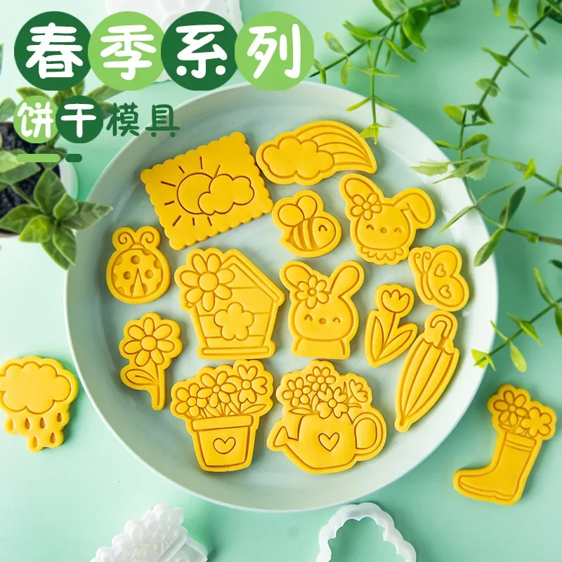 Cartoon Spring Easter Party Biscuit Mould Cute Bee Flower Rabbit Cookies Cutter Fondant Press Mould Diy Household Baking Tools