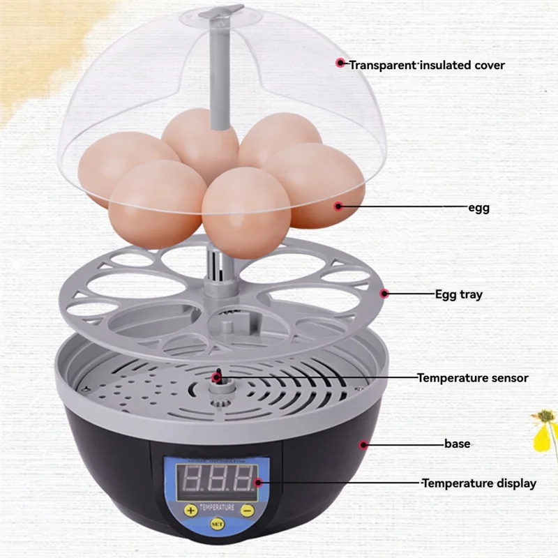 

ABWZ-EU Plug Poultry Incubator Machine With 6 Egg Capacity - Automatic Temp Control For Chicken, Duck, Quail Eggs