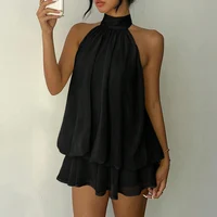 French Style Solid Color Halter Dress Women Sleeveless Off Shoulder Backless A Line Mini Dress Spicy Girl Beach Vacation Dresses - Image 4