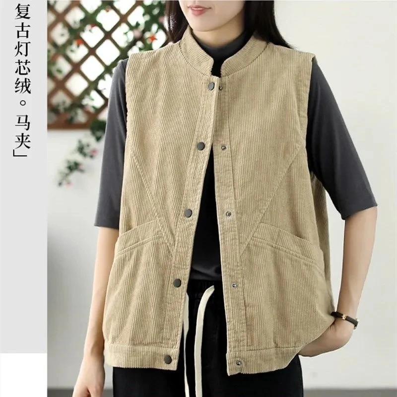 

Cotton Women's Corduroy Vest Coat 2025 Spring Autumn Take Female Leisure Vest Jacket Joker Loose Corduroy Sleeveless Overwear