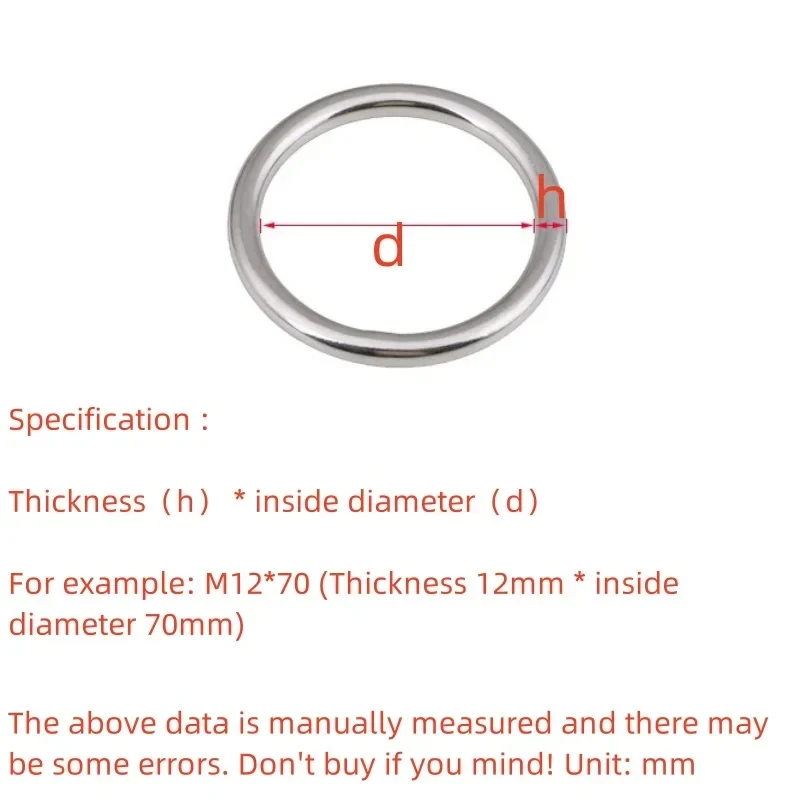 15 to 150mm Welded O Ring 304 Stainless Steel Seamless Circular Ring Heavy Duty Hanging Ring for Marine Boat Hammock Yoga Riggin