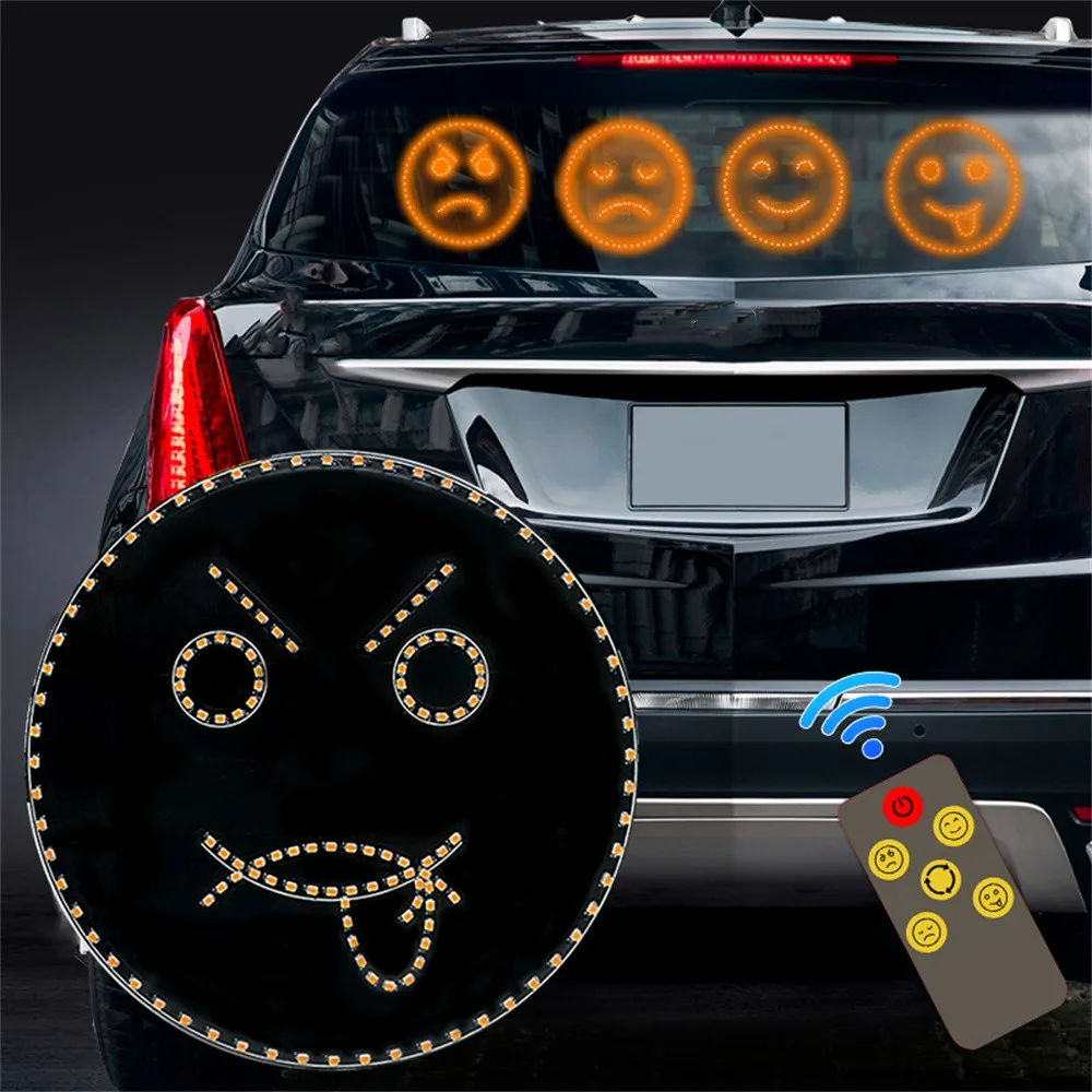 Funny Car LED Fun Expression Light Face Lights With Remote Control Rear Window Car Multi-function Warning Reminder Lamp