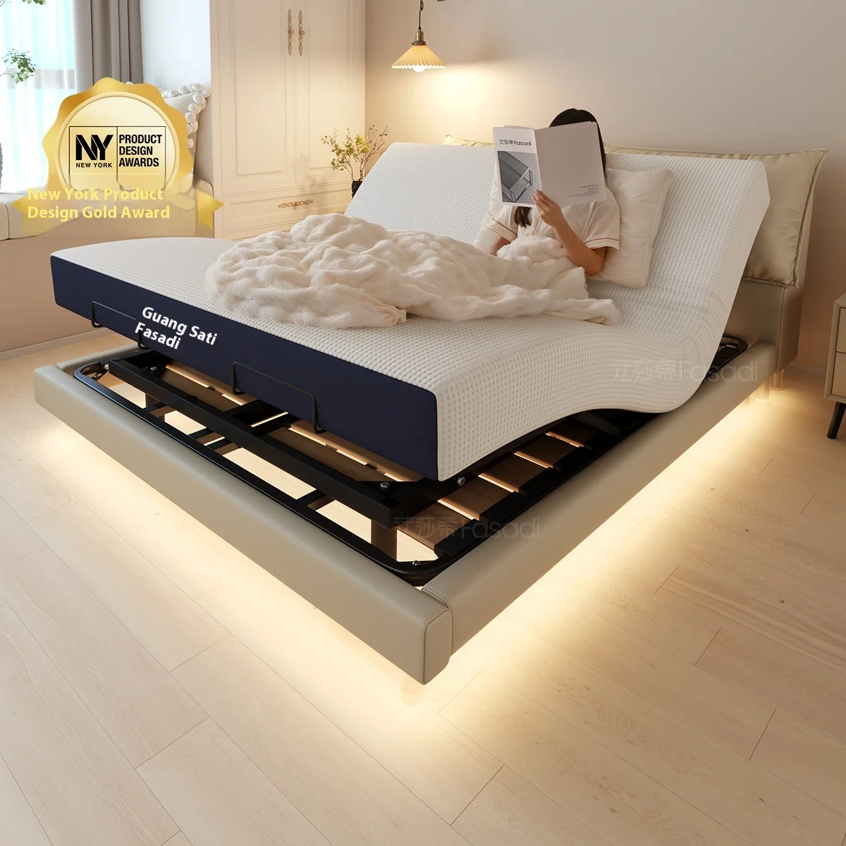 إطار سرير ذكي متعدد الوظائف مع جهاز تحكم عن بعد بحجم كينغ وإطار سرير معدني مقسم وإطار سرير قابل للتعديل لكبار السن
