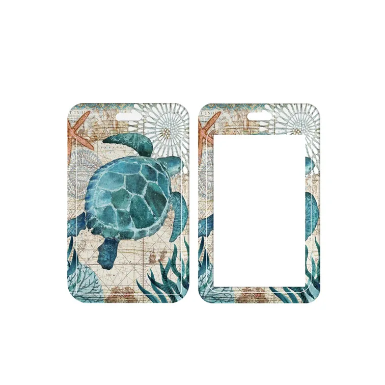 Ensemble de porte-cartes d'identité tortue hippocampe, ensemble de cartes d'étudiant avec impression couleur UV, Badge facile à tirer, boucle