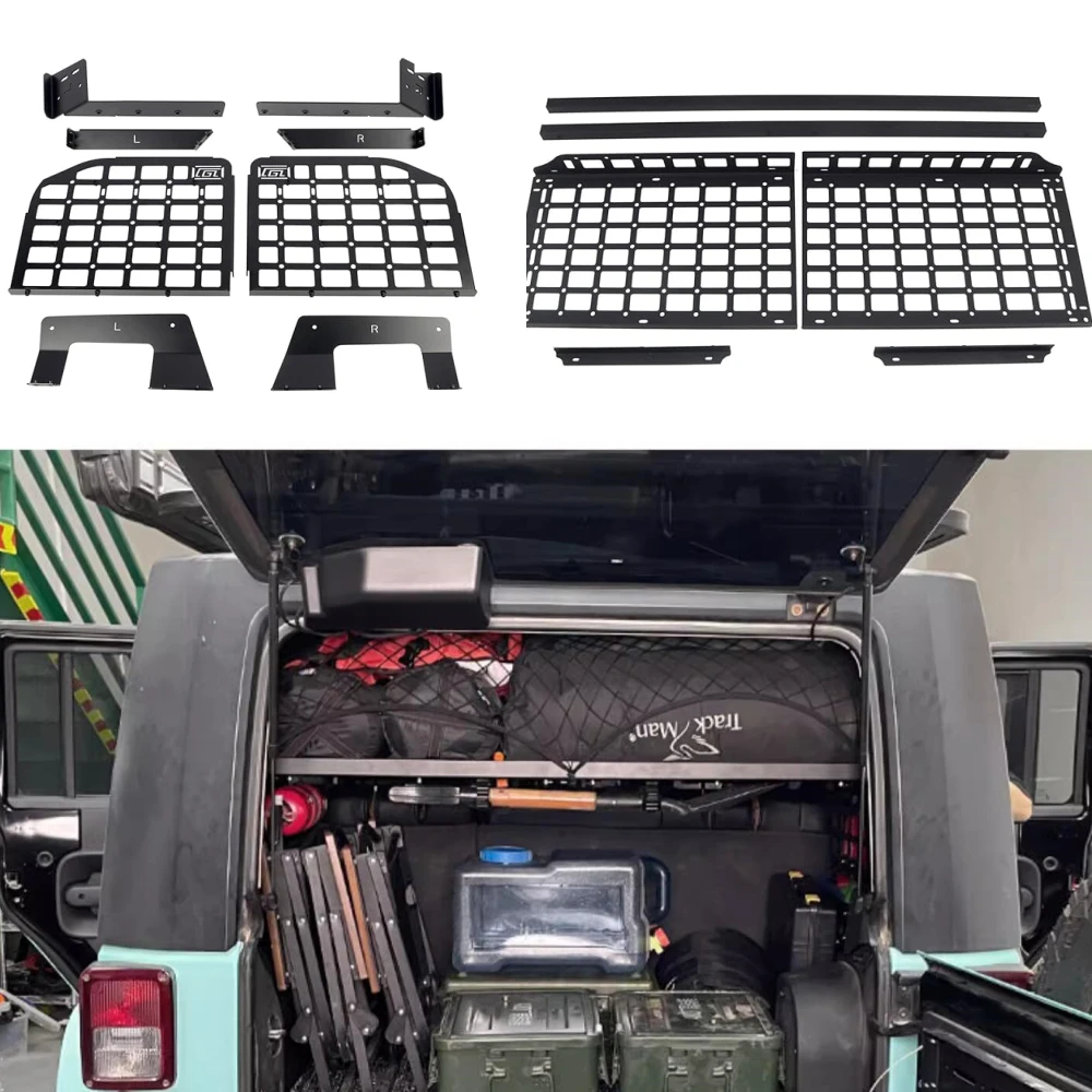 Molle Panels for Jeep Wrangler 4-Door JK 2007-2017 Rear Boot Trunk Shelf Modular Storage Cargo Organizers Racks 