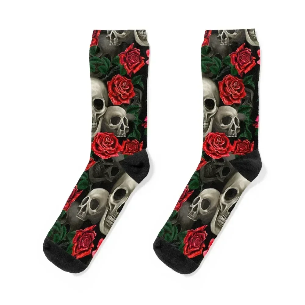 

Skulls and red roses Socks Antiskid soccer ankle Designer Man Socks Women's