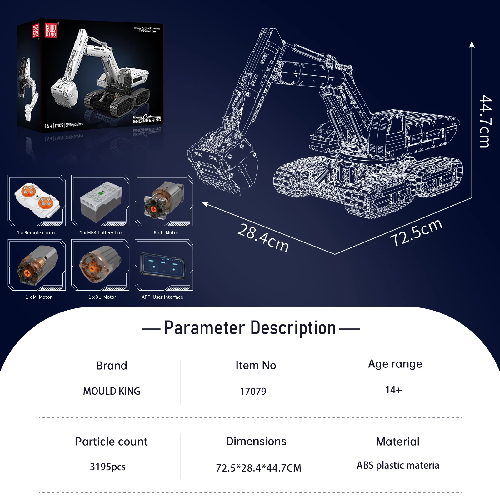 Mould King 17079 Sci-Fi Excavator Model Kit - 3195pcs DIY Engineering Building Set for Adults