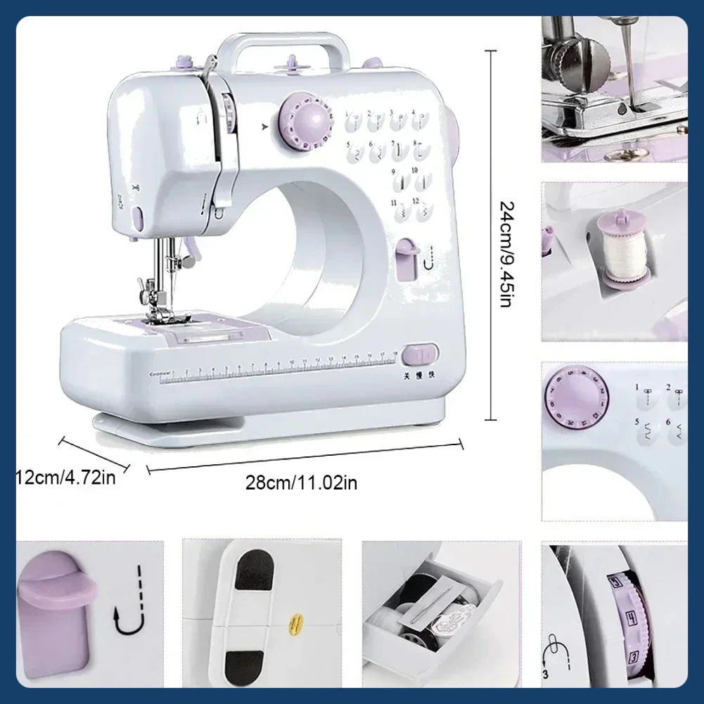 

Electric Household Manual Repair Machine Mini Portable Sewing Machine - 12 Types of Stitches with Presser Foot and Pedal
