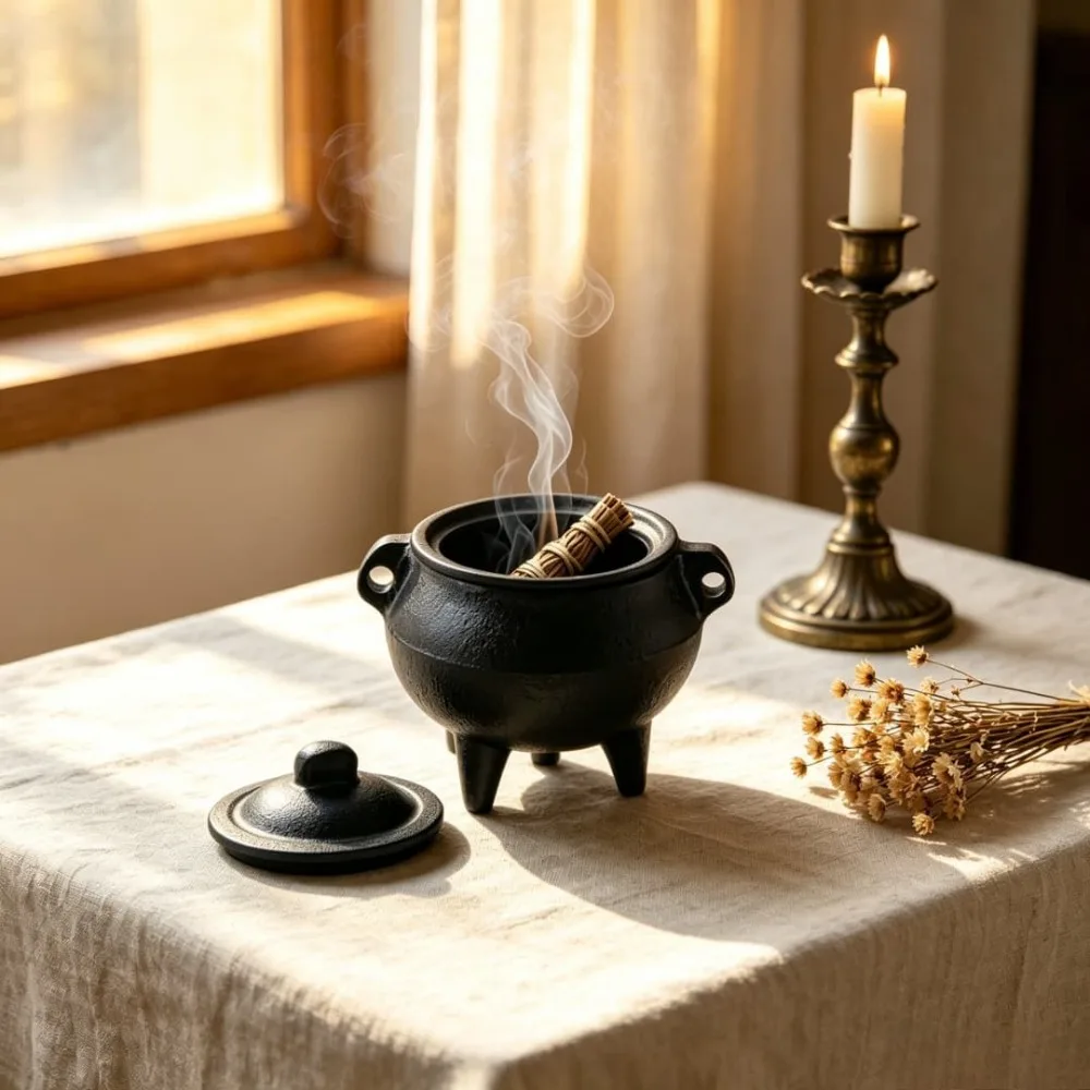 Mini brûleur d'encens en fonte avec couvercle, pot à encens, porte-encens pour bâtonnets, pour la méditation spirituelle et la décoration de table à la maison