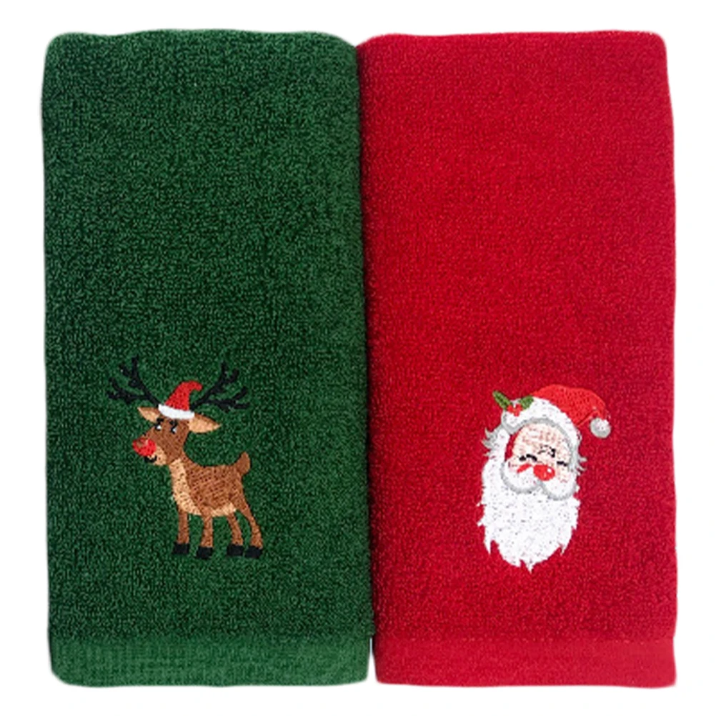 

2pcs Christmas Cotton Set Soft Face For Holiday Gift Xmas Towel Embroidery Decor Creative Gift Idea Xmas Elements Cotton Towel