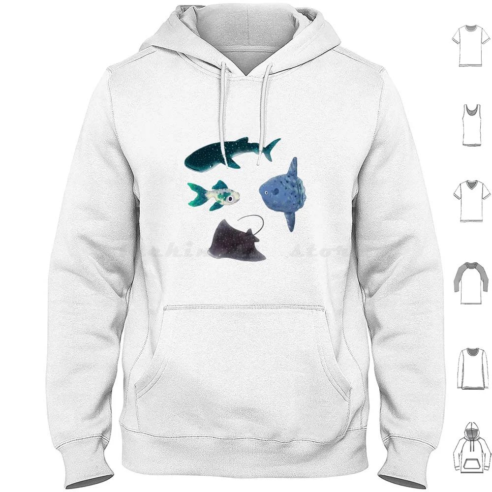 Fishy Sticker Pack Hoodies Long Sleeve Fish Stingray Spotted Eagle Ray Mola Mola Mola Kawaii Japan Japanese Sunfish