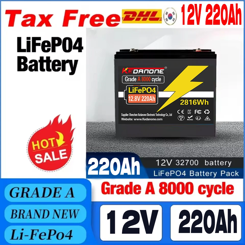 

100% New LiFePo4 12.8V 200Ah lithium iron phosphatebattery Built-in 200A BMSfor Solar Marine Overland Off-Grid LiFePo4 Batte