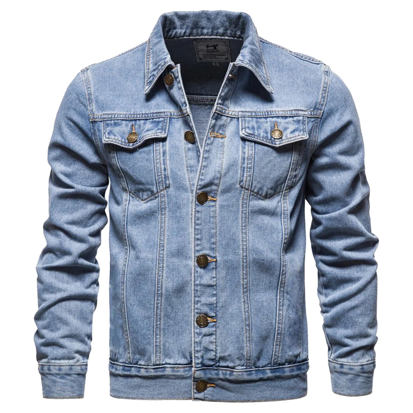 

Men Fashion Long Sleeves Jean Jacket Top Casual Turn-Down Collar Button Denim Coat Outerwear for Males Autumn Tops