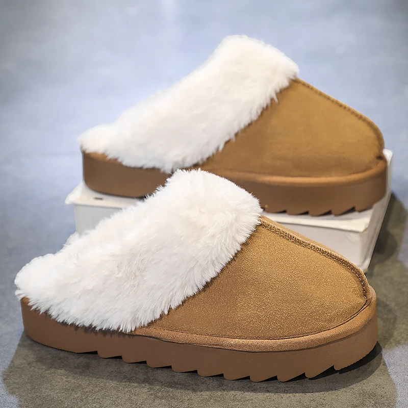 Women's G G Winter Fur Slides Slip On Keep Warm Home Cotton Shoes Lightweight Thick Sole Furry Slippers For Unisex Size 36-43