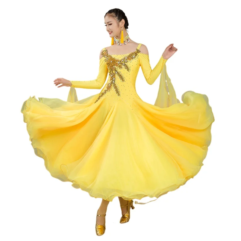 

2025 Woman New Modern Dance Ballroom Dress Competition Dress Performance Ballroom Dance Waltz Diamond Modern Dance Dress 079