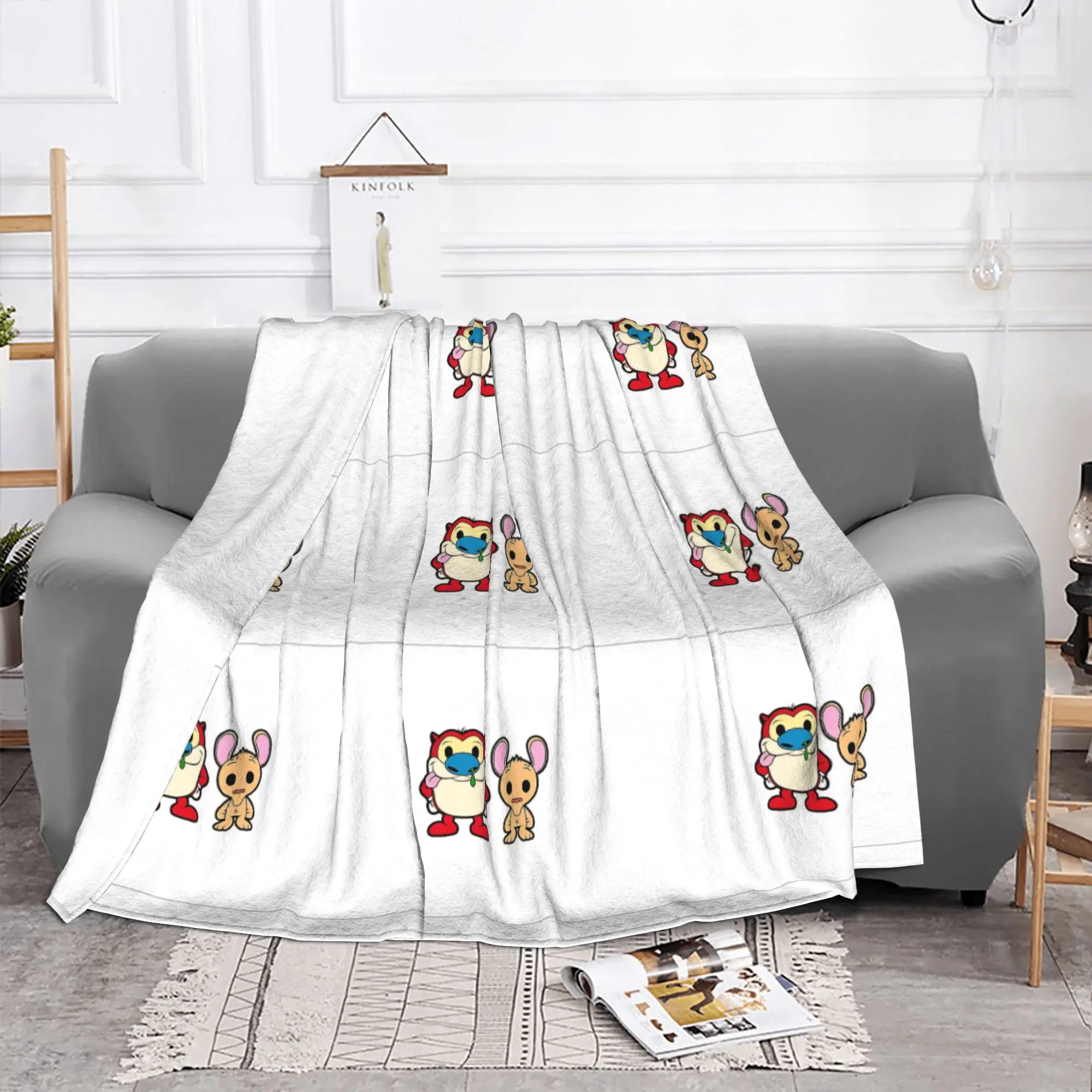 1PC odd cat rodent pair  Ren & Stimpy Home Room Decorations Winter Blankets For Adults Bedding Home Interior Sofa Knee