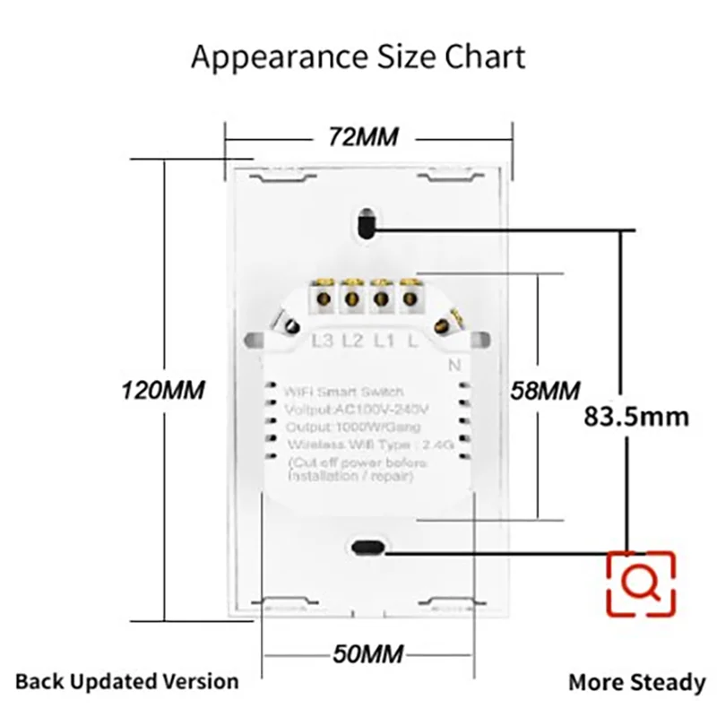 BONDA Tuya US WiFi Smart Wall Switch RF433 1/2/3Gang No Neutral Wire Touch Sensor LEDLight Switches Smart Home Alexa Google Home