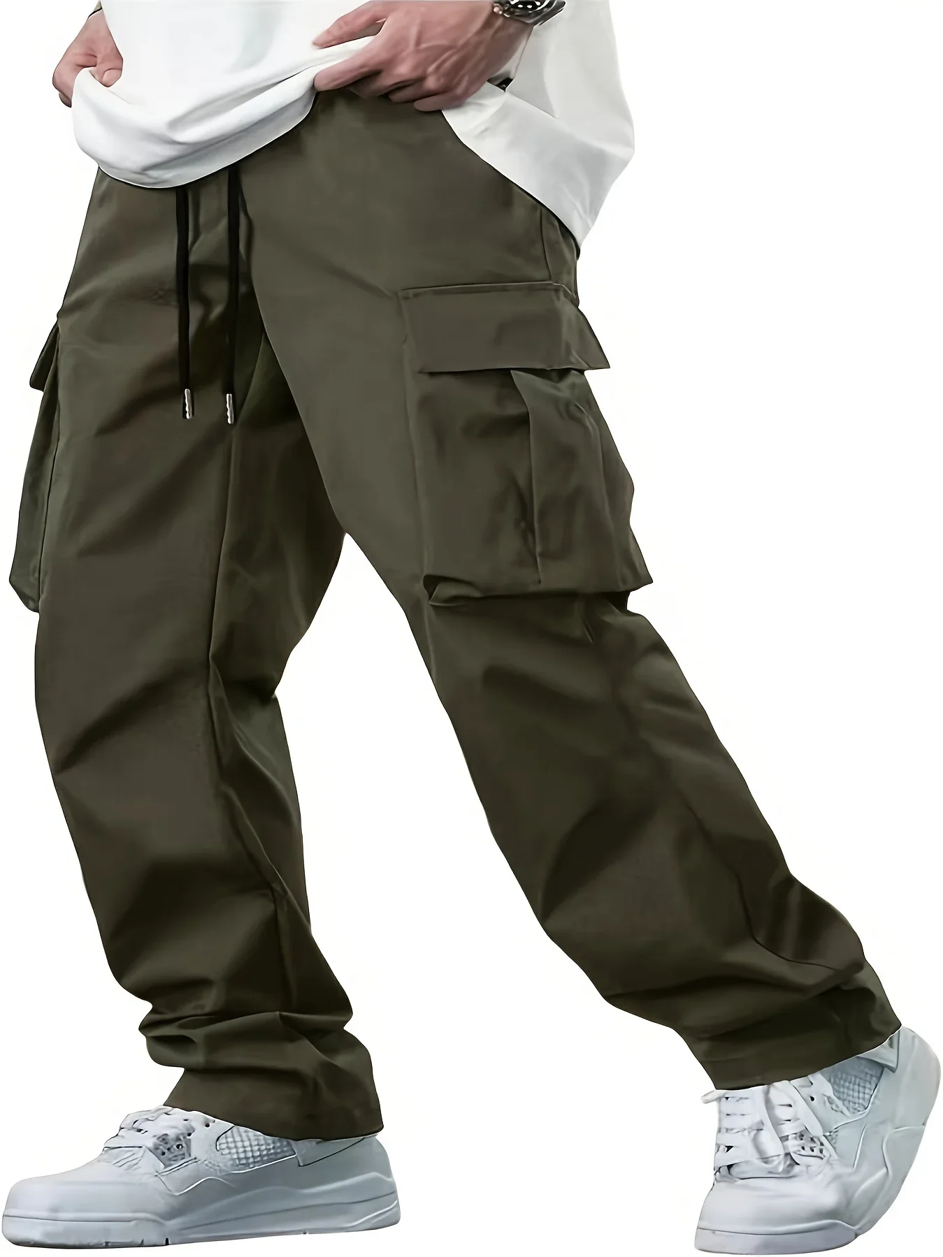 Summer New Men's Work Pants European and American Independent Station Drawstring Multi Pocket Casual Pants
