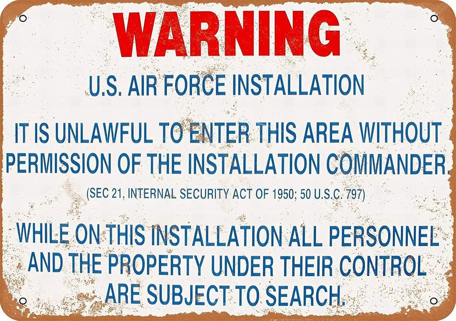 Metal Sign - Warning US Air Force Installation Vintage Wall Decor Art-aluminum