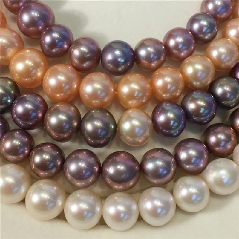 Edison Pearls 11-14mm Round Natural Pearl Semi-finished Necklace Wholesale, Knotting Agent, Silver Buckle Free
