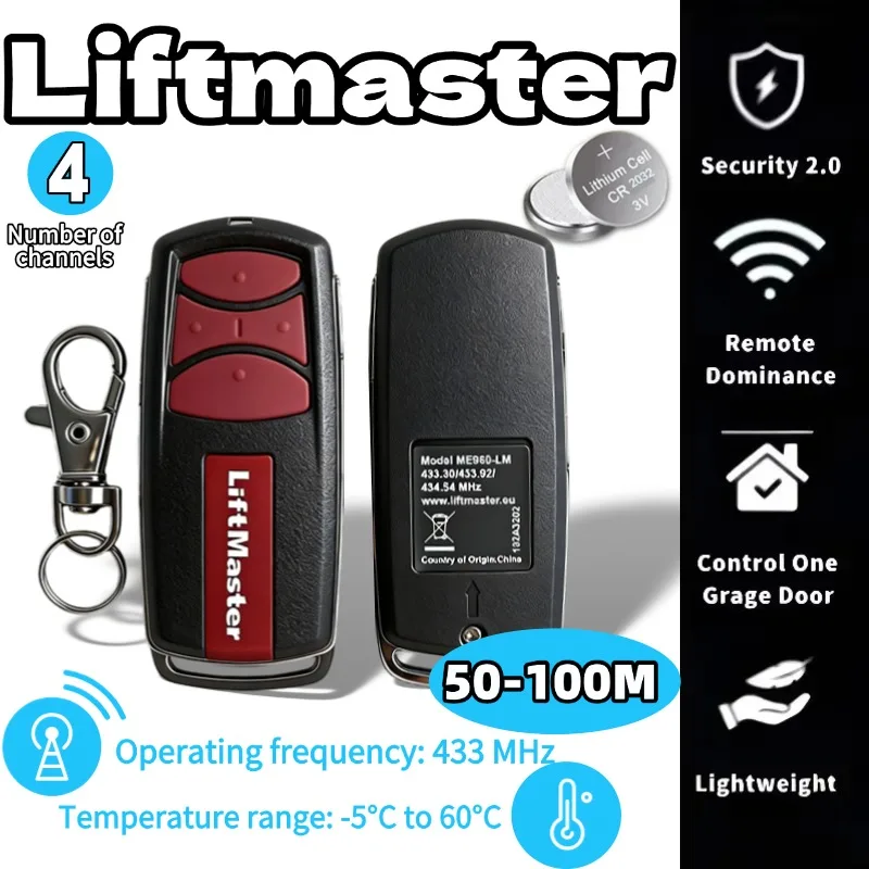 LiftMaster 3-Button ME960-LM 433.92MHz Keychain Transmitter Garage Door Remote Control Universal Security+ 2.0 Opener Remote