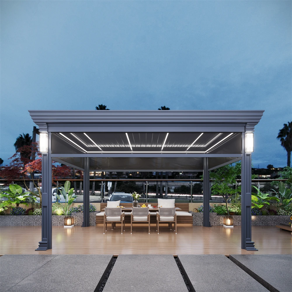 Motorized Louver  Custom Outdoor Aluminum Pergola Automatic Roof Louvers Aluminium Pergola Retractable Roof with Roller Blind