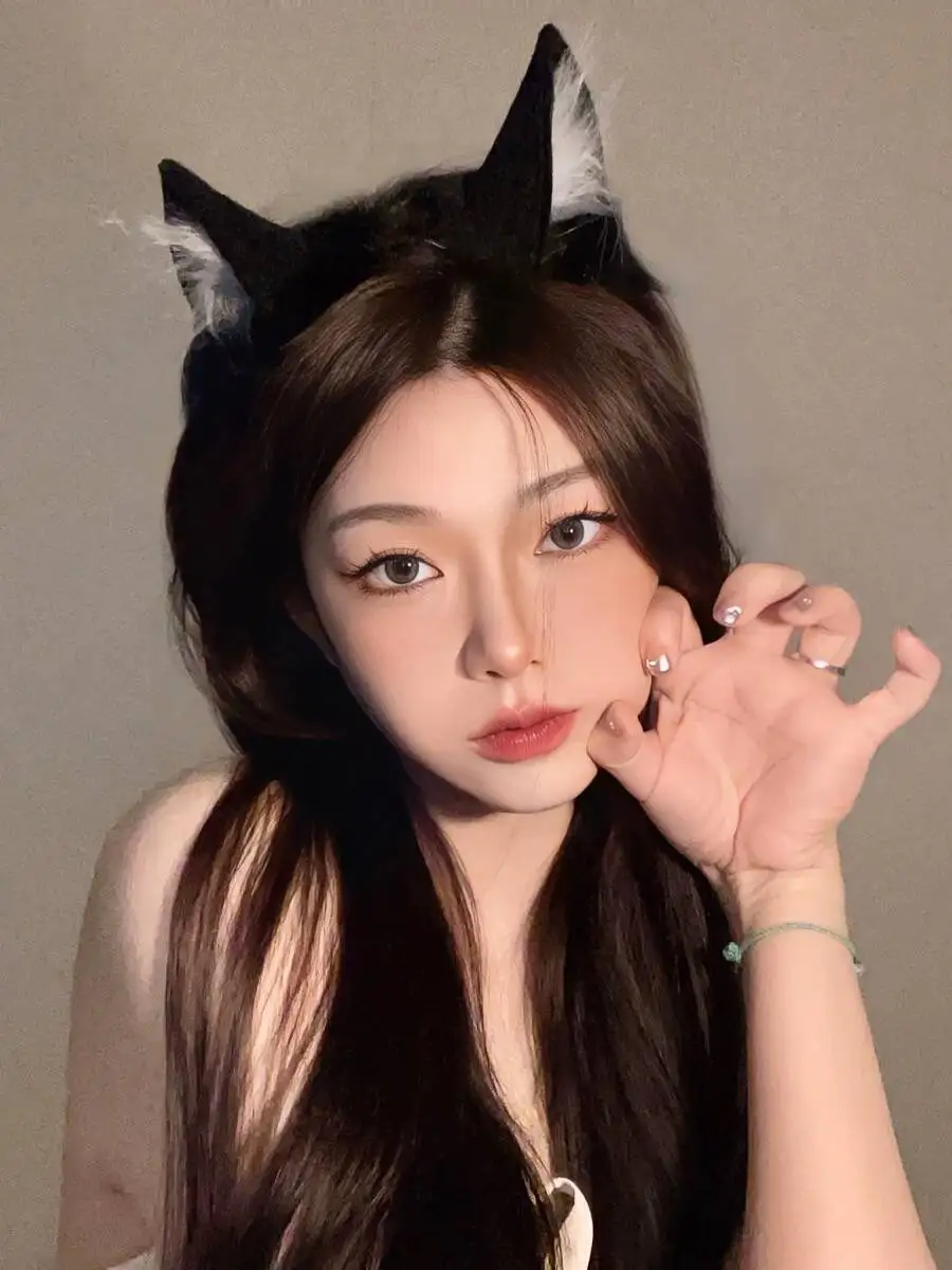 Woman Lovely Lolita Cat Fox Headband Headdress Plush Ears Tail Anime Cosplay Props Neko Ear Kawaii Hair Accessories