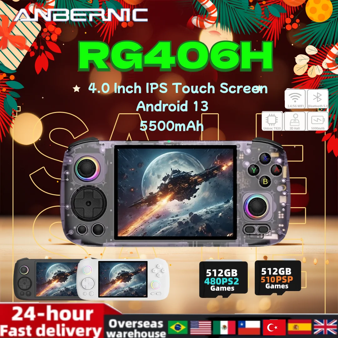 ANBERNIC RG406H RG 406H Handheld Game Console 4 Inch IPS Multi-touch Screen Android 13 8G+128G 3D Hall joystick PSP PS2 Gift