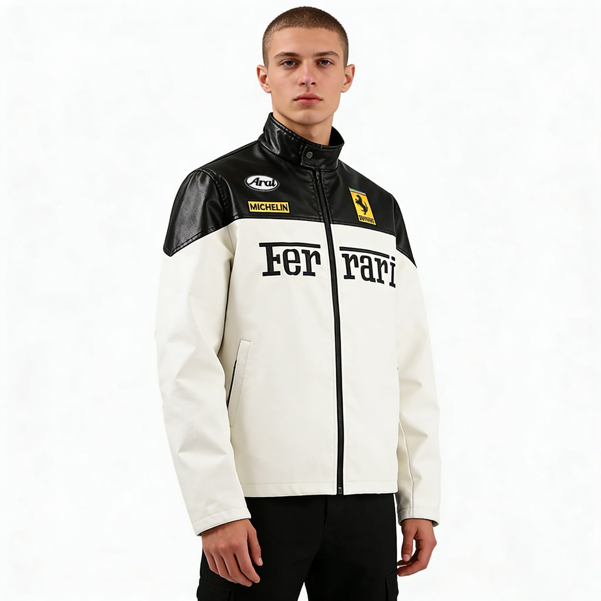 Para Ferrari SJ F1 488 Roma SF90 360 LaFerrari otoño primavera chaqueta Retro PU ropa de cuero chaqueta de béisbol de carreras abrigo Casual