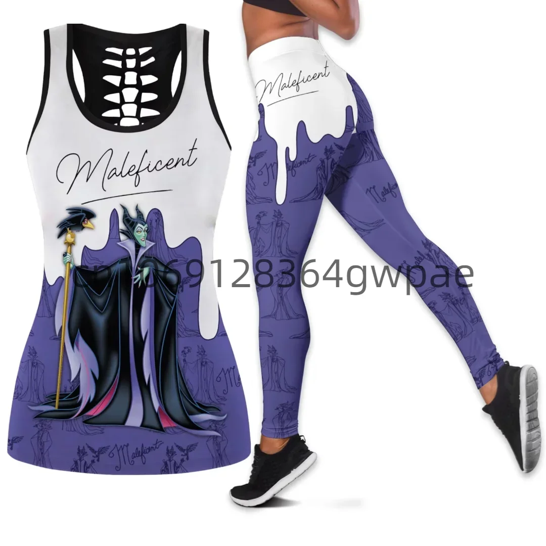 Evil Villains Women Cutout Tank Top Leggings Yoga Set Summer Fitness Leggings Tracksuit Disney Hollow Tank Top Leggings Set