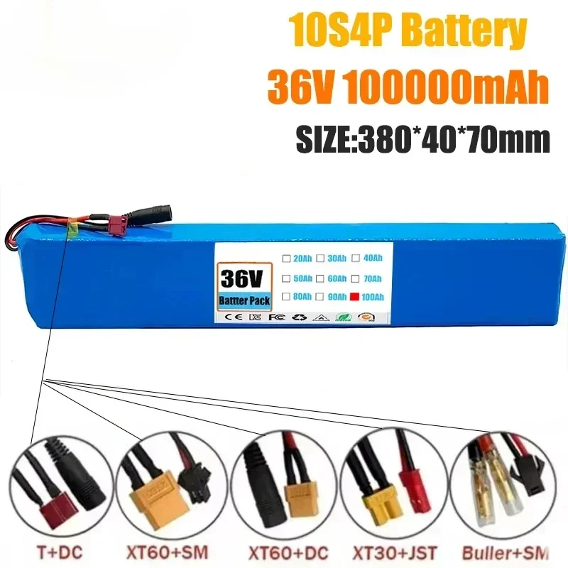 Batterie au lithium pour scooter électrique, 10S4P, 36V, 100000mAh, 36V, 60Ah, 18650